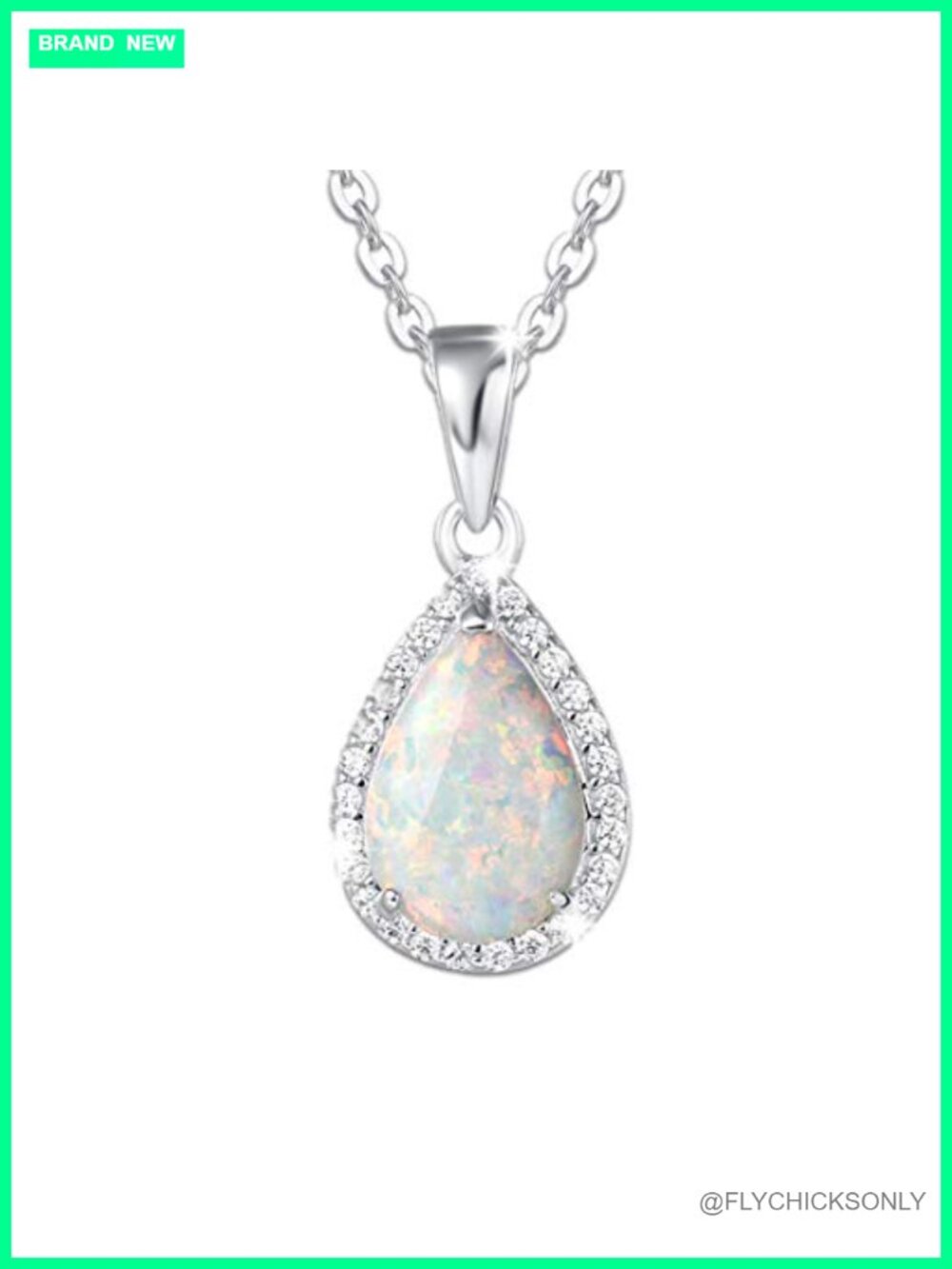 Sterling Silver Opal Pendant Necklace October Birthstone Adjustable Chain